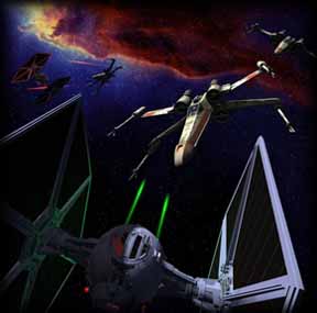 X-Wings chasing TIE Fighters