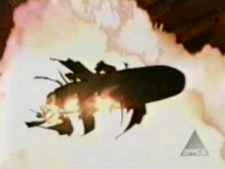 The shuttle explodes