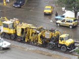 Machine aligning the new Metro rails outside my mum's apartment in Bucharest.