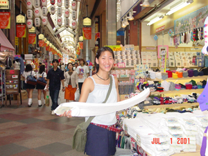 me and my obsession with long socks, Kyoto, Japan July 2001