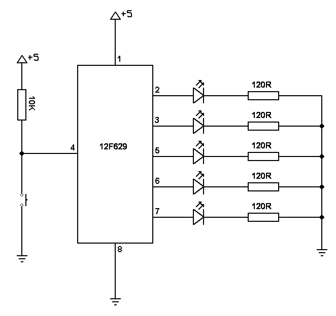 Push-button LED Sequence circuit diagram