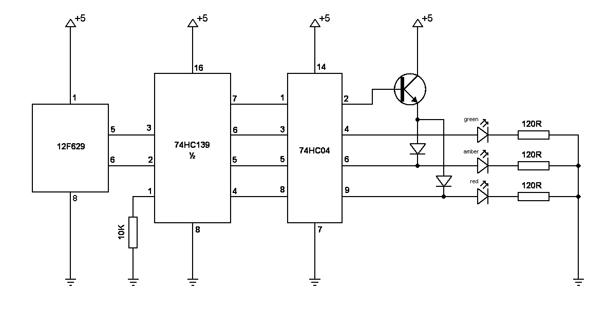 Simple Traffic Light Sequencer circuit diagram