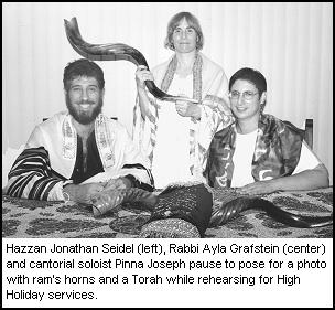 Hazzan Jonathan Seidel, Rabbi Ayla Grafstein and cantorial soloist Pinna Joseph.