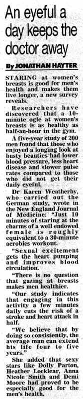 Scan of article on why
staring at women's breasts is as good as exercise