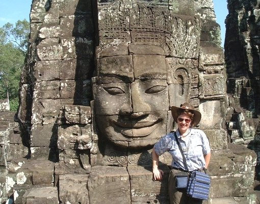 Karen and smiling friend (Angkor Thom, Cambodia--Jan 2001)