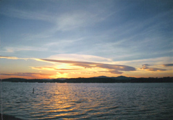 Picture of floods on the South Ham, looking west towards the Malvern Hills.