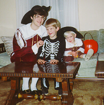 [Karin and 
Garret in cavalier costumes; Michael as skeleton]