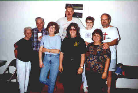 Front Row Pat H.,PatS.,Merle,Debbie Back Row M.L.,Sid, Mari,John -1998 Family Reunion