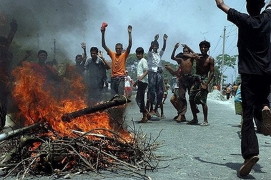 Bangladeshi demonstrators protest over high food prices and low wages, April 2008.