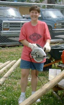 Mia used the circular saw--and still has all 10 fingers!