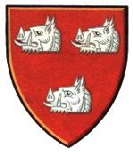 Gules three boars heads argent - the oldest recorded coat of arms for Swinburne