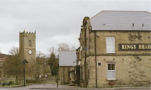 The Kings Head, Lanchester and All Saints Church in background, February 2003