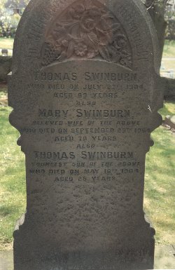 Gravestone of Thomas and Mary Swinburn and their son Thomas at Ryton Cemetery, Gateshead