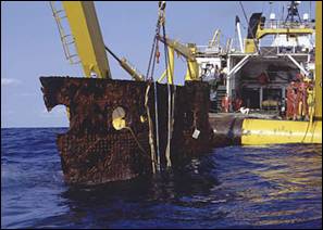 A 20-ton piece of Titanic's hull sees daylight for the first time since 1912