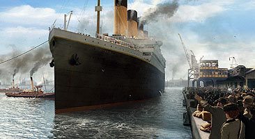 Titanic casts off (from James Cameron's "Titanic")