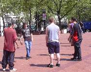 Playing a little hackysack in the Square