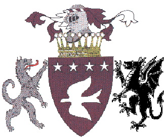 Purpure, a Lark volant, and in chief four Mullets fesswise argent