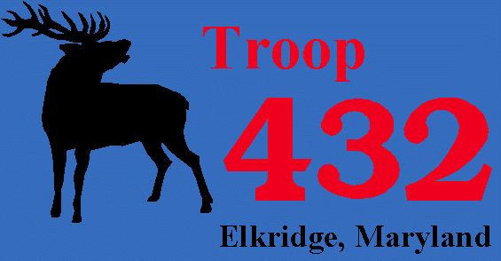 image of an Elk and the words Troop 432 in gold on a blue background