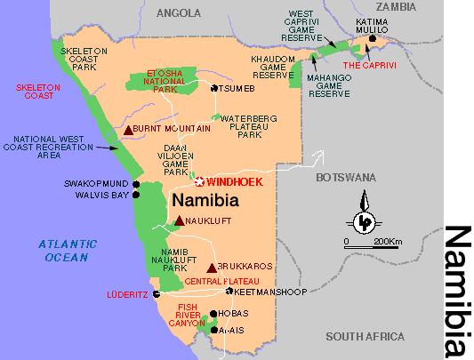 Map of Namibia, our route in white.    MAP COURTESY OF LONELY PLANET; CLICK HERE TO GO TO LONELY PLANET'S WEBSITE