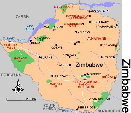 Map of Zimbabwe, our route in white.   MAP COURTESY OF LONELY PLANET; CLICK HERE TO GO TO LONELY PLANET'S WEBSITE