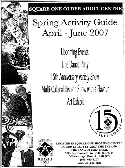 Square One Older Adult Centre Spring Activity Guide April - June 2007 - Cover Page