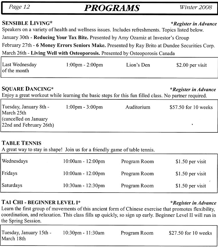 Programs - Sensible Living, Square Dancing, Table Tennis, Tai Chi - Beginner Level I - Page 12