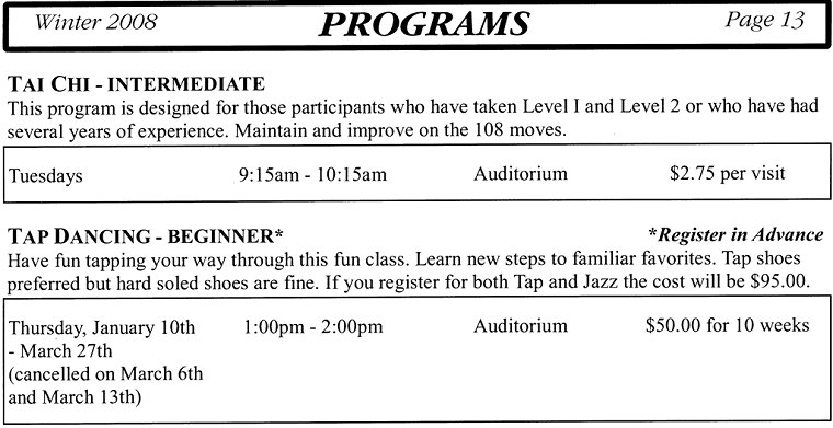 Programs - Tai Chi - Intermediate, Tap Dancing - Beginner - Page 13