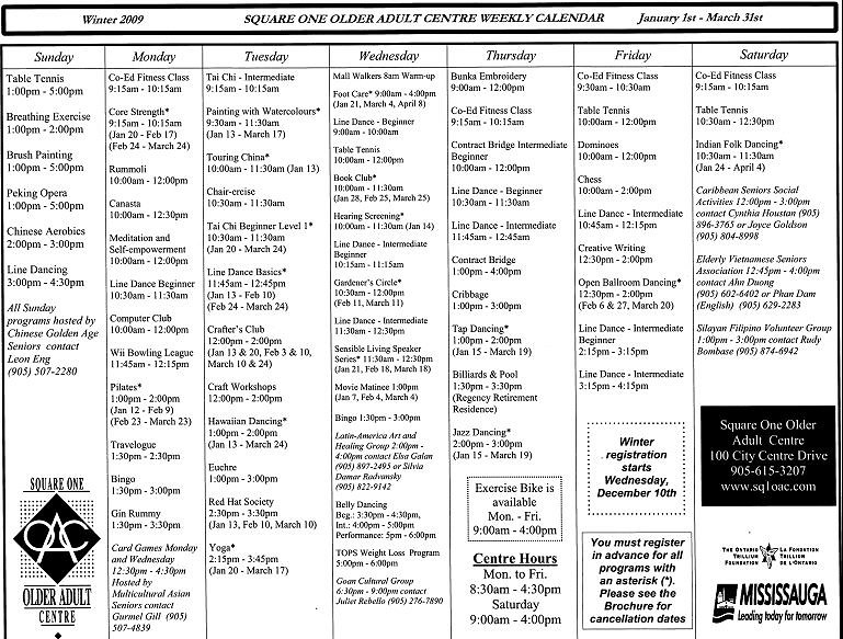 Weekly Calendar Winter 2009