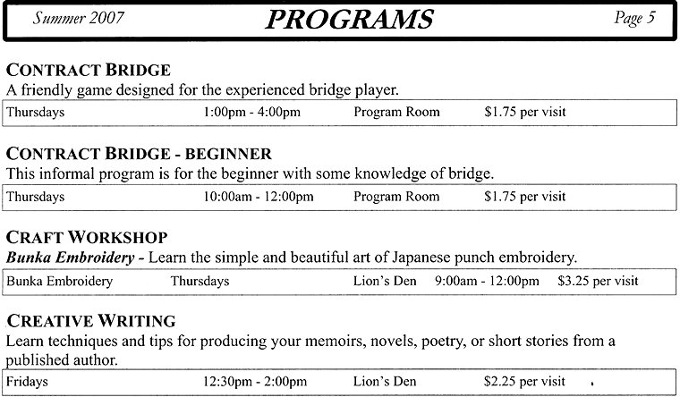 Programs - Contract Bridge, Contract Bridge - Beginner, Craft Workshop, Creative Writing - Page 5