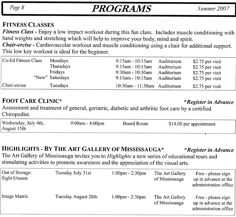 Programs - Fitness Classes, Foot Care Clinic, Highlights - By the Art Gallery of Mississauga, Joyful Melody Choir - Page 8