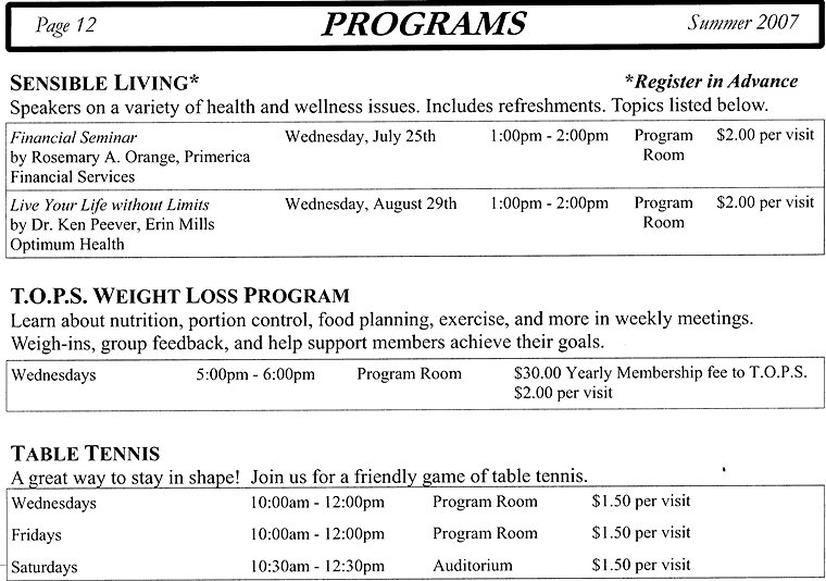 Programs - Sensible Living, T.O.P.S. Weight Loss Program, Table Tennis - Page 12