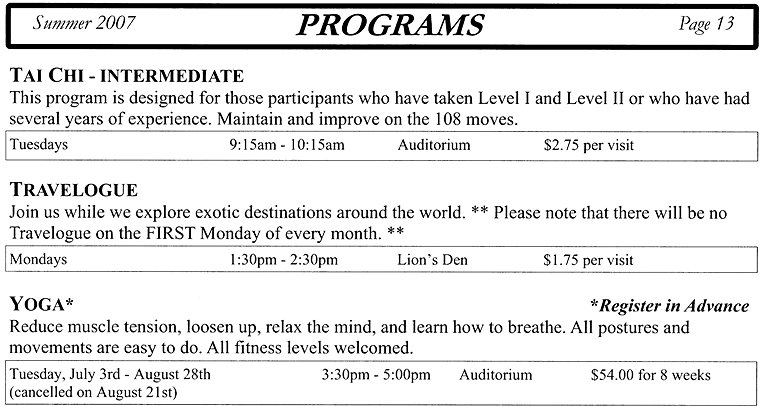 Programs - Tai chi - Intermediate, Travelogue, Yoga - Page 13