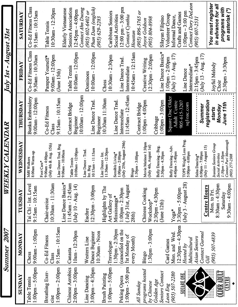 Summer Activity Guide Page 16b Weekly Calendar Print Version