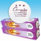 CHAMPION  ~ 3 Star table tennis balls, White, [One Dozen, 2 Boxes of 6 Each] Ping pong balls