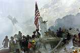 A U.S. flag is posted in the rubble of the World Trade Center September 13, 2001, 
in New York. The search for survivors and the recovery of the victims continues 
since the September 11 attack which involved four commercial airliners, the 
World Trade Center,the Pentagon, and a crash in Pennsylvania.