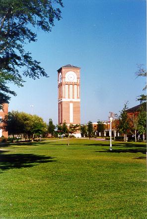 The clocktower in Centennial Plaza