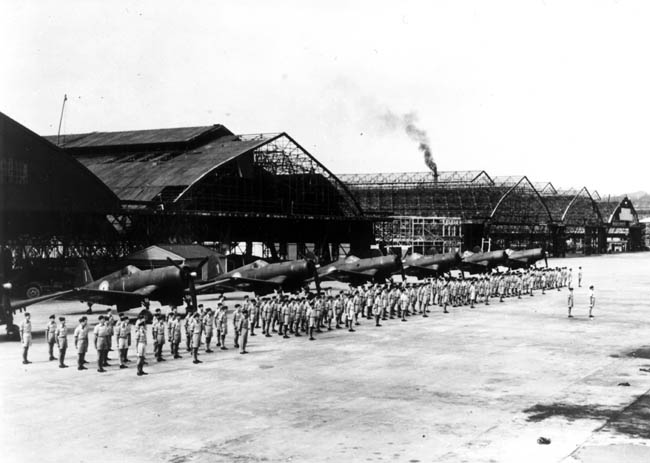 14 Squadron on parade in front of hangars (48kb)