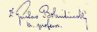 Signature: Dr. Gustav Bohutinsky, kr. profesor