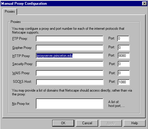 Manual Proxy Configuration Tab