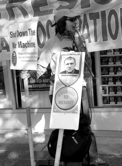 Marsha Feinland speaking at 7/28/05 demo in Oakland