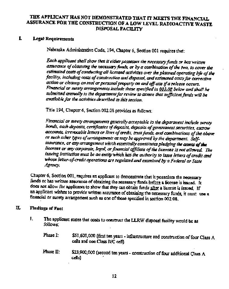 18 December 1998, Official Denial of US Ecology's License Application, page 12