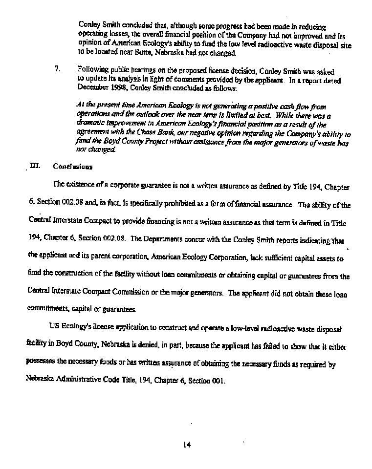 18 December 1998, Official Denial of US Ecology's License Application, page 14