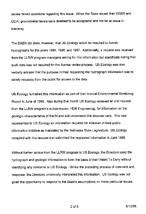 12 August 1998, US Ecology's Response to Proposed License Decsision, page 2