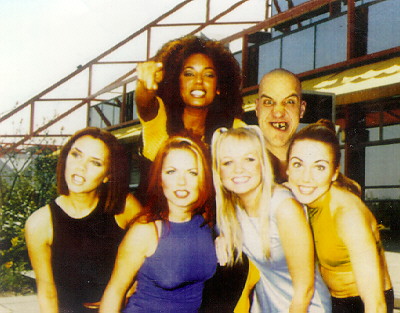 a pic of the Spice Girls with Haggis (Wycombe idiot and general superstar, who is over 6 ft tall has a skinhead and missing teeth) superimposed to look like the extra member of the band