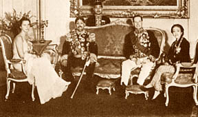 The Sultan of Java and his wife entertaining the Dutch governor