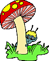 alien hidding behind a mushroom