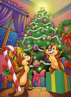 Chip and Dale decorating tree