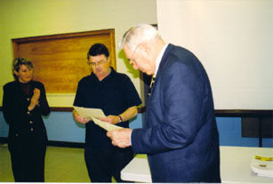 Matt receiving certificate at club meeting.