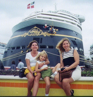 Fran Caitlin and Judy in front of the Wonder at Nassau