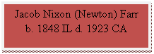 Flowchart: Process: Jacob Nixon (Newton) Farr b. 1848 IL d. 1923 CA